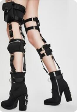 Dolls Kill / Poster Grl Rated R Harness Cargo Thigh High Black Boots Size 11M